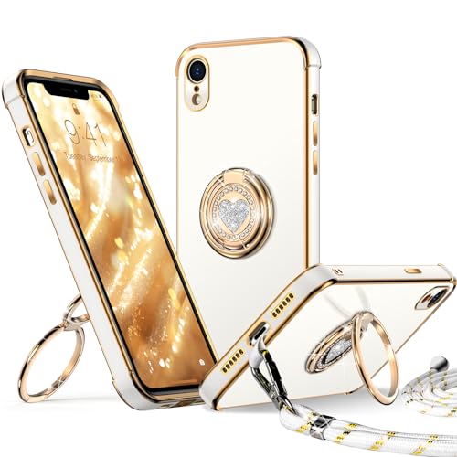 XYZ für iPhone XR Hülle mit Band, Herz Doppelring Ständer HandyHülle Handykette Frauen Mädchen Dünn Stoßfeste Anti-Kratzt SchutzHülle für iPhone XR Case, Weiß XYZ für iPhone XR Hülle mit Band, Herz Doppelring Ständer HandyHülle Handykette Frauen Mädchen Dünn Stoßfeste Anti-Kratzt SchutzHülle für iPhone XR Case, Weiß von XYZ