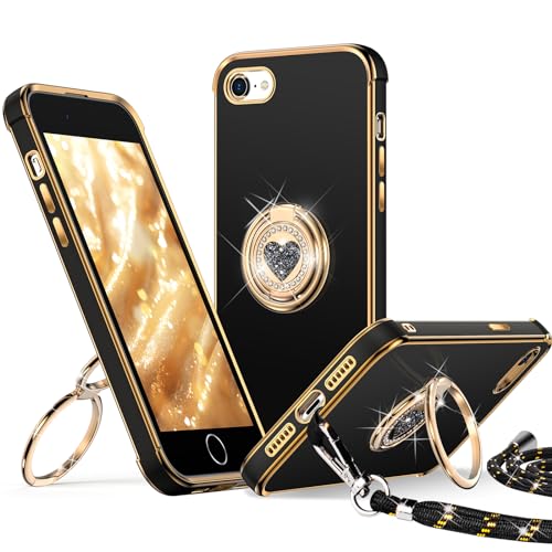 XYZ für iPhone 7/8/SE 2022/SE 2020 Hülle mit Band, Herz Doppelring Ständer HandyHülle Handykette Frauen Mädchen Dünn Stoßfeste Anti-Kratzt SchutzHülle für iPhone iPhone 7/8Case, Schwarz XYZ für iPhone 7/8/SE 2022/SE 2020 Hülle mit Band, Herz Doppelring Ständer HandyHülle Handykette Frauen Mädchen Dünn Stoßfeste Anti-Kratzt SchutzHülle für iPhone iPhone 7/8Case, Schwarz von XYZ