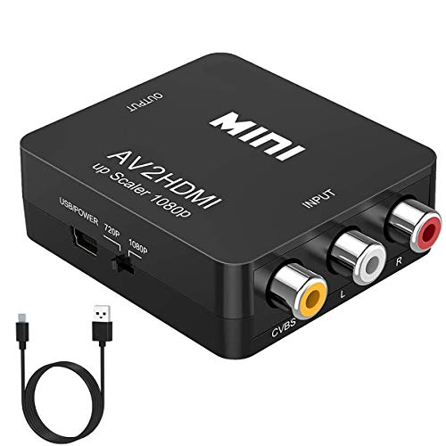 RCA auf HDMI Adapter, 1080P Mini RCA Composite CVBS AV zu HDMI Converter，Video Audio Konverter Adapter für PC/Xbox/PS2/PS3/TV/STB/VHS/DVD/Wii von XYvee