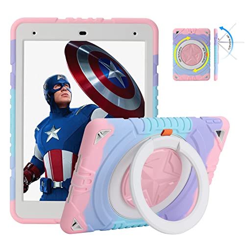 XZC Schutzhülle für iPad 9. / 8. / 7. Generation (iPad 10.2 Hülle 2021/2020/2019), strapazierfähig, stoßfest, robust, mit drehbarem Ständer, Stifthalter, Tragegurt, Rosa von XZC