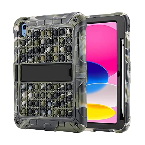 XZC iPad 10 Generation Hülle 10,9 Zoll 2022 Push Pop Stoßfeste Robust Schutzhülle mit Stifthalter Kickstand Schultergurt (Camouflage) von XZC