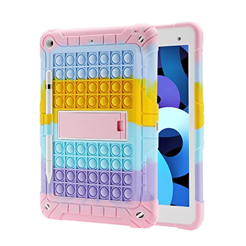 XZC iPad 9/8/7 Generation Hülle (iPad 10.2 Zoll Hülle 2021/2020/2019) Push Pop iPad Hülle Stoßfest Fallschutz Cover mit Stifthalter Kickstand Schultergurt (Rainbow 1) von XZC
