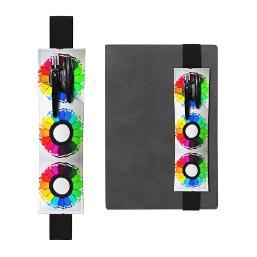 XZDAL Farbige Kreise, verstellbarer Leder-Stifthalter für Tagebücher und Notizbücher, mit Gummiband, Schwarz von XZDAL