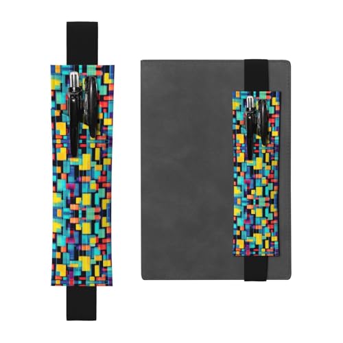 XZDAL Quadratisches Geometriediagramm, verstellbarer Stifthalter aus Leder, schwarz, für Tagebücher und Notizbücher, mit Gummiband von XZDAL