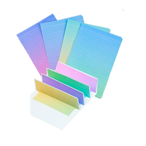 Briefpapier mit Umschlägen, 48 Farben, 32 Blatt Briefpapier + 16 Umschläge, niedliches buntes Schreibwaren-Set mit liniertem Briefpapier (21,6 x 14,7 cm) mit sauberem Siegel-Aufkleber von XZJMY
