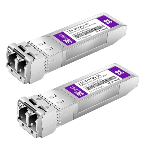 XZSNET 10GBASE-SR SFP+ Transceiver, 10G SFP+ zu LC Multimode Fiber Modul für Cisco SFP-10G-SR, Ubiquiti UniFi UF-MM-10G, Mikrotik S+85DLC03D, Meraki, Netgear, D-Link und mehr, 850nm, 300m, 2 Stück XZSNET 10GBASE-SR SFP+ Transceiver, 10G SFP+ zu LC Multimode Fiber Modul für Cisco SFP-10G-SR, Ubiquiti UniFi UF-MM-10G, Mikrotik S+85DLC03D, Meraki, Netgear, D-Link und mehr, 850nm, 300m, 2 Stück von XZSNET