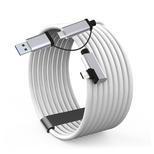 XZXWZX 2-in-1-Verbindungskabel kompatibel mit Oculus Mate Quest 3/Quest 2/Quest Pro/Pico 4 und VR-Zubehör, 5 m verbessertes Typ-C-Kabel, Hochgeschwindigkeits-Datenübertragungs-Ladekabel für VR-Headset von XZXWZX