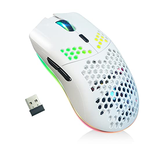 XZXWZX Kabellose Gaming-Maus mit Wabenstruktur, 11 Hintergrundbeleuchtung, RGB Chrom, 3.400 DPI, 6 programmierte Tasten, USB-Empfänger, energiesparend, kabellose Maus für PC/Mac/Laptop, Schwarz von XZXWZX