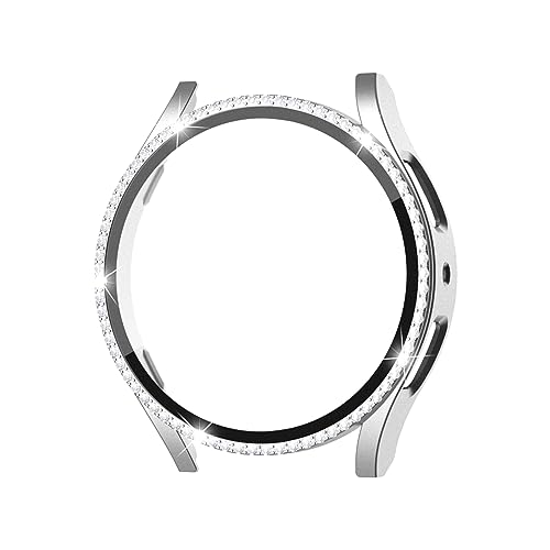 Abdeckung kompatibel mit Samsung Galaxy Watch 6 40 mm Hart-PC-Rahmenabdeckung mit Strassbesatz, waschbares Gehäuse, Uhrenzubehör Smart Watch 119 Plus (Silver, A) von XZincer