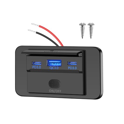 Xahpower 12V USB Steckdose, 36W Dual PD3.0 USB C & QC3.0 USB A Handy Schnellladung Wasserdicht Ladegerät mit Schalter Kompatibel mit 12V / 24V Wohnmobil, Auto, Boot, LKWs, Golfwagen Xahpower 12V USB Steckdose, 36W Dual PD3.0 USB C & QC3.0 USB A Handy Schnellladung Wasserdicht Ladegerät mit Schalter Kompatibel mit 12V / 24V Wohnmobil, Auto, Boot, LKWs, Golfwagen von Xahpower