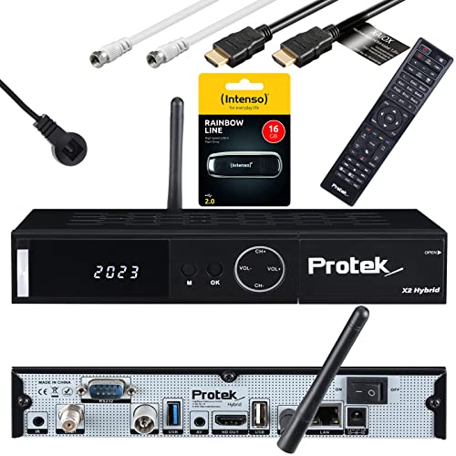 Protek X2 4K UHD Combo Receiver - 1x DVB-S2 1x DVB-C2/T2- WiFi, Infrarot Empfänger, USB2.0&3.0, HDTV, 2160p, H.265, HDR XAIOX HDMI Kabel + SAT-Kabel + 16GB USB Stick [Astra & Hotbird vorprogrammiert] von Xaiox