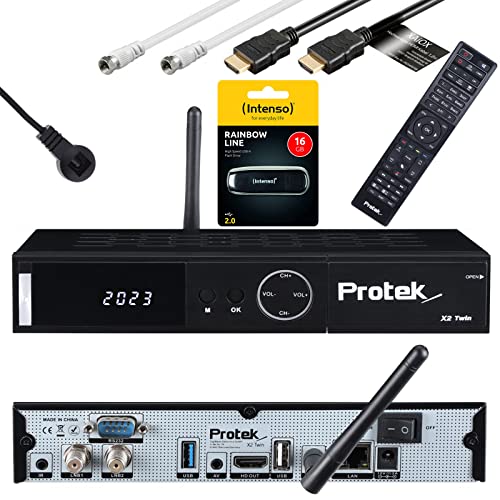 Protek X2 4K UHD Twin Receiver - E2 Linux 2X DVB-S2 - WiFi, Infrarot Empfänger, USB 2.0 & 3.0, HDTV, 2160p, H.265, HDR XAIOX HDMI Kabel + SAT-Kabel + 16GB USB Stick [Astra & Hotbird vorprogrammiert] von Xaiox