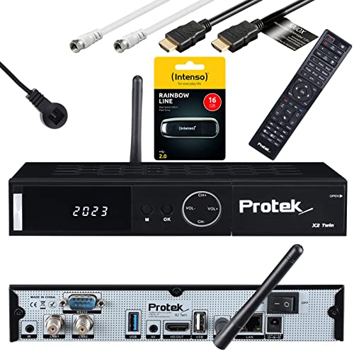Protek X2 4K UHD Twin Receiver - E2 Linux 2X DVB-S2 - WiFi, Infrarot Empfänger, USB 2.0 & 3.0, HDTV, 2160p, H.265, HDR XAIOX HDMI Kabel + SAT-Kabel + 16GB USB Stick [Astra & Hotbird vorprogrammiert] von XAiOX
