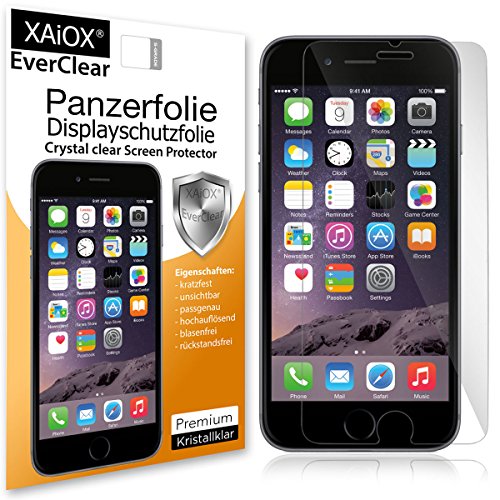 Xaiox 2 x Everclear Panzer-Schutzfolie für iPhone 6 und iPhone 6s klar Extrem Schock-absorbierend - Kunststoff Panzerfolie - buchsicher von Xaiox