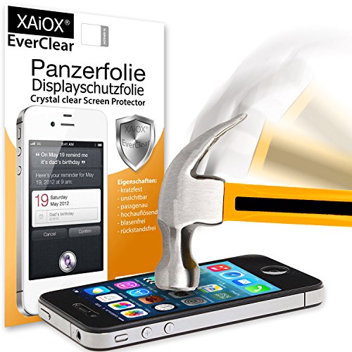 Xaiox 2 x Set Everclear Premium Panzerfolie Display Schutzfolie für iPhone 4 / 4s Klar Extrem Shock-Absorbierend von Xaiox