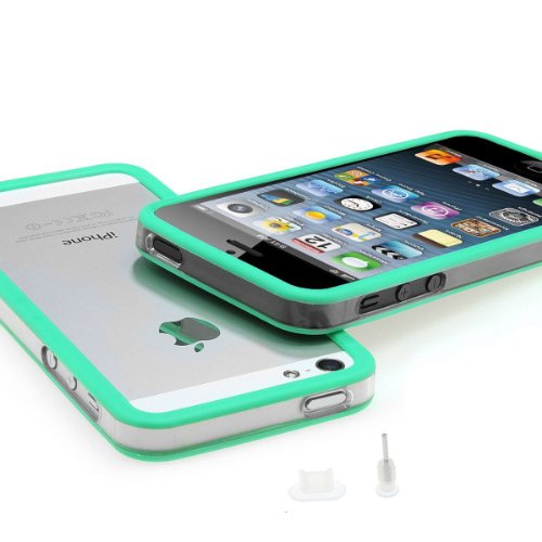 Xaiox iPhone 5 5s Bumper Hülle Case Schutz Handtasche Sicherheits-Set (türkis-transparent) von Xaiox