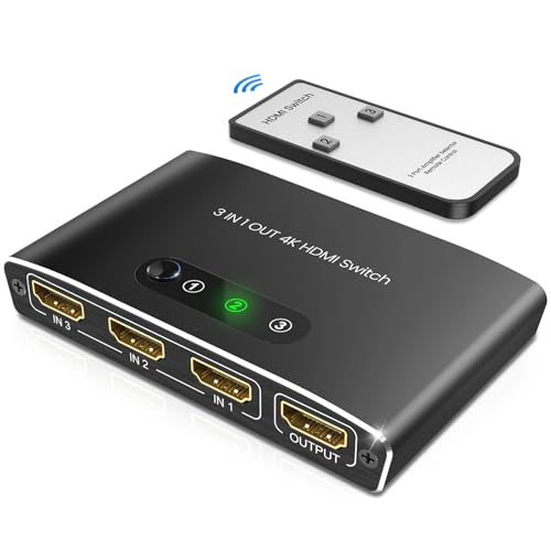 HDMI Switch, HDMI Splitter Automatisch 4K Aluminium HDMI Switch 3 in 1 Out UHD HDMI Verteiler mit Fernbedienung, HDMI Umschalter Unterstützt 4K 3D HDR für Fire TV Stick UHD TV PS4 Xbox DVD Blu-Ray von Xander