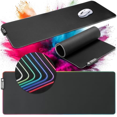 Xantron® Großes Gaming Mauspad RGB 800x300 XXL mit perfektem Glide [rutschfest, Wasserabweisend] Mousepad LED/Mauspad Schwarz/Schreibtischunterlage Gaming/Beleuchtetes Mauspad von Xantron