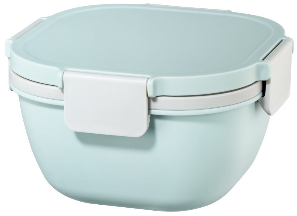 Salatbox To Go (1.400ml) mit Einsatz/Dressingbehälter/Gabel Pastellblau von XavaX