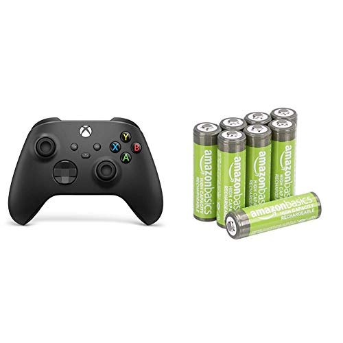Xbox Wireless Controller Carbon Black & Amazon Basics AA-Batterien mit hoher Kapazit?t, wiederaufladbar, vorgeladen, 8 St¨¹ck (Aussehen kann variieren von Xbox