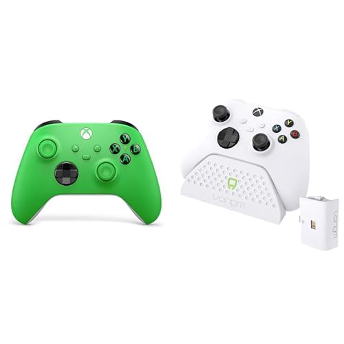Xbox Wireless Controller – Velocity Green+Venom Ladestation mit wiederaufladbarem Akku – Weiß Series X & S One von Xbox