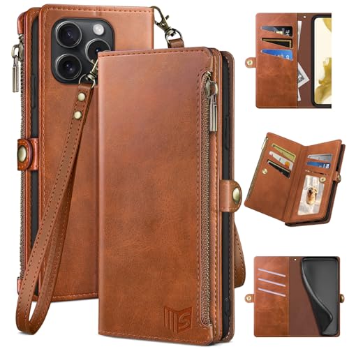 Kompatibel mit iPhone 14 Pro 15,5 cm (6,1 Zoll), Brieftaschen-Schutzhülle mit Reißverschluss, Kreditkartenhalter, RFID-Blockierung, PU-Leder, stoßfest, für Damen und Herren, für Apple 14 Pro, Orange von XcaseBar