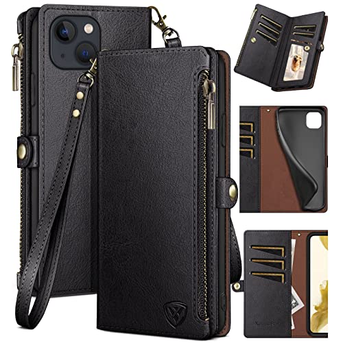 XcaseBar Design for iPhone 15 Plus 6.7 inch Wallet case with Zipper Credit Card Holder【RFID】, Flip Folio Book PU Leather Phone case Shockproof Cover Women Men for Apple 15 Plus case Black von XcaseBar