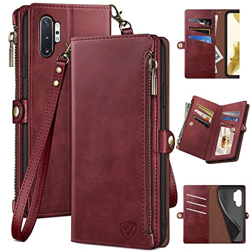 XcaseBar Für Samsung Galaxy Note 10 Plus Wallet Case mit Reißverschluss 【RFIDBlockierung】 Kreditkartenhalter, Flip Folio Book PU Leder Handyhülle Stoßfeste Abdeckung Damen Herren für Note10+ Hülle von XcaseBar