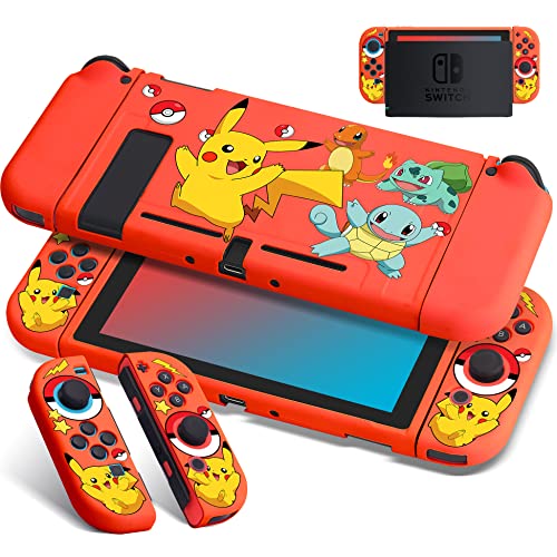 Xcitifun Schutzhülle für Nintendo Switch, Joy-Con, TPU-Hüllen für Mädchen und Jungen, Kinder, Cartoon, niedlich, Kawaii-Charakter, kompatibel mit Nintendo Switch Controller-Abdeckung, Rot von Xcitifun