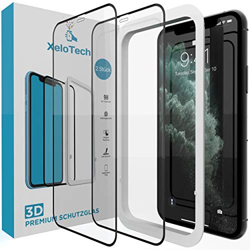 XeloTech 2X 3D Full Screen Schutzglas für iPhone 11 PRO & iPhone XS/X (5.8 Zoll) - Ultra genaue Installation mit Rahmen - Kompatibel mit Hülle & Case - Panzerfolie Mit Randschutz von XeloTech
