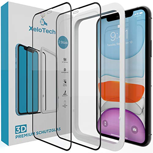 XeloTech 2X 3D Full Screen Schutzglas für iPhone 11 & iPhone Xr (6.1 Zoll) - Ultra genaue Installation mit Rahmen - Kompatibel mit Hülle & Case - Panzerglasfolie Mit Randschutz von XeloTech