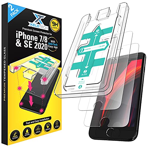 XeloTech 2X Schutzglas für iPhone SE 3/2 (2022/2020) und iPhone 8/7/6/6s mit Schablone zur Positionierung - Displayschutzfolie aus 9H Glas - Mit Hülle kompatibel von XeloTech