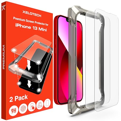 XeloTech 2x 9H Schutzglas für iPhone 13 mini - Unsichtbare Panzerfolie aus Hartglas. Keine Plastik-Folie. Robust. Displayschutz mit Applikator. von XeloTech