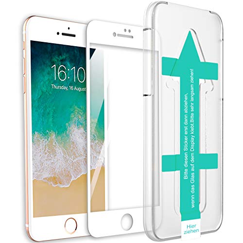 XeloTech 3D/4D Fullcover Schutzglas für iPhone 8/7 mit Schablone für perfekte Positionierung - Schutzfolie schützt komplettes Display - Full Cover Hartglas Vollglas (WEISS) von XeloTech