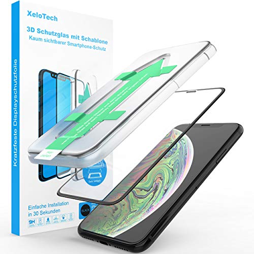 XeloTech 3D/4D Schutzglas für iPhone 11 Pro Max & XS MAX mit Schablone - Kompletter Vollglas Display-Schutz - Hochwertige Glasfolie mit Randschutz von XeloTech