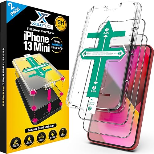 XeloTech 3D/4D Schutzglas für iPhone 13 MINI - Mit Easy App Schablone - Temperiertes Glas von XeloTech