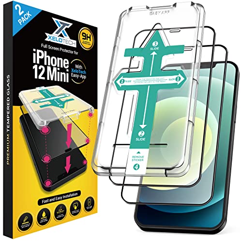 XeloTech 3D /4D 2X Premium Schutzglas für iPhone 12 MINI - 9H Full Cover Glas mit Applikator-Schablone - Kompletter Displayschutz von XeloTech