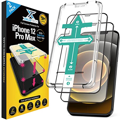 XeloTech 3D /4D Schutzglas für iPhone 12 PRO MAX (6.7") - 2 Stück Full Cover Glas mit Applikator-Schablone - 9H - Easy App - Displayschutz aus Hartglas. Keine Plastik-Folie. von XeloTech
