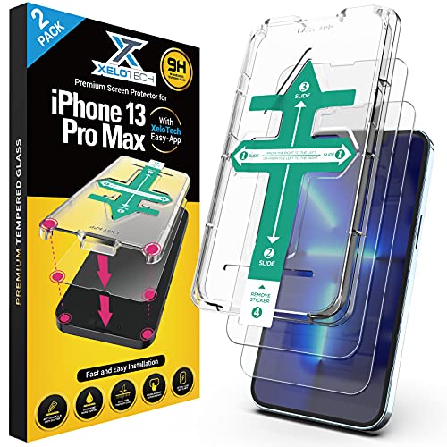 XeloTech Schutzglas für iPhone 13 Pro Max (2 Stück) Full Cover - Mit Easy App Schablone - Temperiertes Glas - Folie aus Hartglas von XeloTech