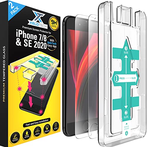 XeloTech Schutzglas für iPhone SE (2022/2020), iPhone 8/7 mit Schablone für hohe Passgenauigkeit - Unterstützt 3D Touch - 2 Stück von XeloTech