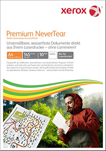 Xerox Premium NeverTear Kunststoffpapier 003R98127 - A4 210 x 297 mm, 195 g/m² - Spezialpapier für Laserdrucker und Kopierer - 10 Blatt - Weiß von Xerox