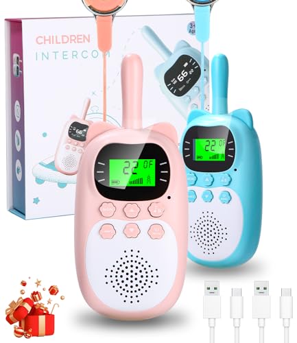 2 Stück Walkie Talkie für Kinder,Funkgerät Kinder Aufladbar für 3-12 Jahre Geschenk Spielzeug Junge, Kinder Walkie Talkie 22 Kanäle, LED Taschenlampe, Klare Stimme für Abenteuer, Wandern (Blau+Rose) von Xespis