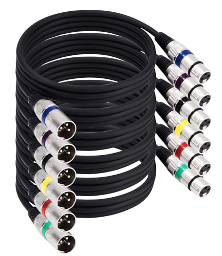 6 Stück 1.5M XLR Kabel Premium Symmetrisches XLR Mikrofonkabel, Pin DMX Microphone Signal Cable Connection Cable Stecker auf Buchse DMX Mikrofonkabel für Studioaufnahmen und Live-Produktion von Xespis