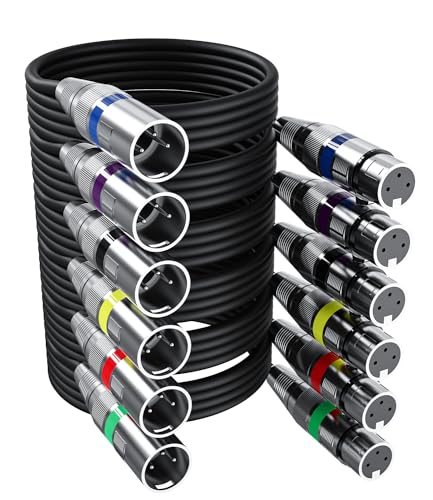 6 Stück 3M XLR Kabel Premium Symmetrisches XLR Mikrofonkabel, Pin DMX Microphone Signal Cable Connection Cable Stecker auf Buchse DMX Mikrofonkabel für Studioaufnahmen und Live-Produktion von Xespis