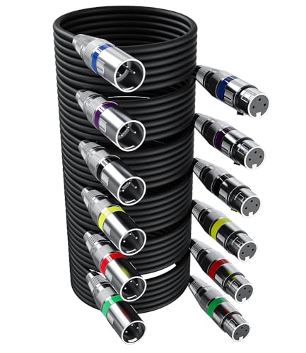 6 Stück 5M XLR Kabel Premium Symmetrisches XLR Mikrofonkabel, Pin DMX Microphone Signal Cable Connection Cable Stecker auf Buchse DMX Mikrofonkabel für Studioaufnahmen und Live-Produktion von Xespis