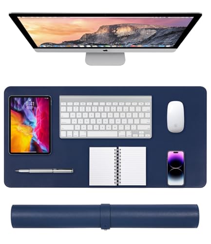 Schreibtischunterlage,Schreibtisch Unterlegmatte,Mauspad,Büro-Schreibtischmatte, rutschfester PU Leder schreibtischmatte,wasserdichter schreibunterlage für Büro und Zuhause 80cmx40cm Dunkelblau von Xespis