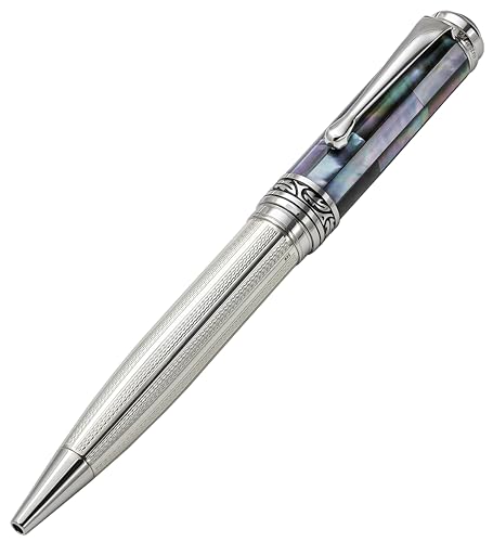 Xezo Maestro Ballpoint Pen, Medium Point. Solid 925 Sterling Silver and Black Mother of Pearl with Pure Platinum Plating. Handcrafted, Limited Edition, Serialized. No Two Alike von Xezo
