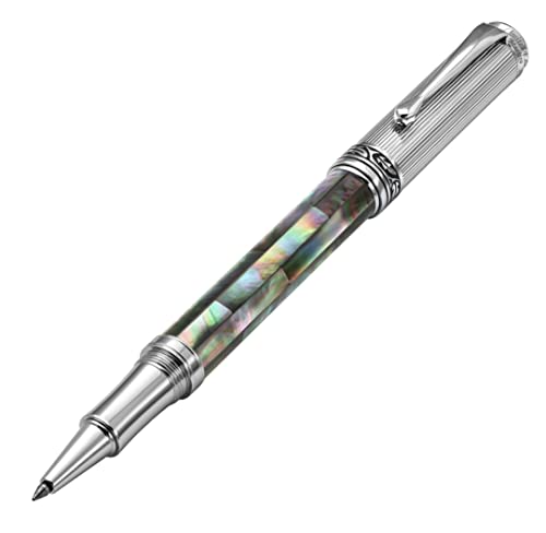 Xezo Maestro Black Mother of Pearl Rollerball Pen, Fine Point. Chrome Plated. Handmade, No Two Pens Alike von Xezo