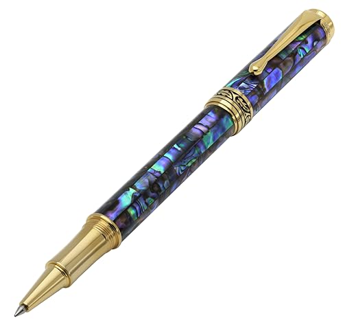 Xezo Maestro Fine Point Rollerball Pen, Iridescent Paua Sea Shell with 18 Karat Gold Plating. Handmade, Limited Edition, Serialized. No Two Alike von Xezo