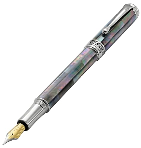 Xezo Maestro Fountain Pen, Medium Nib. Handcrafted with Black Mother of Pearl Inlay. Platinum Plated. Limited Edition, Serialized. No Two Alike von Xezo